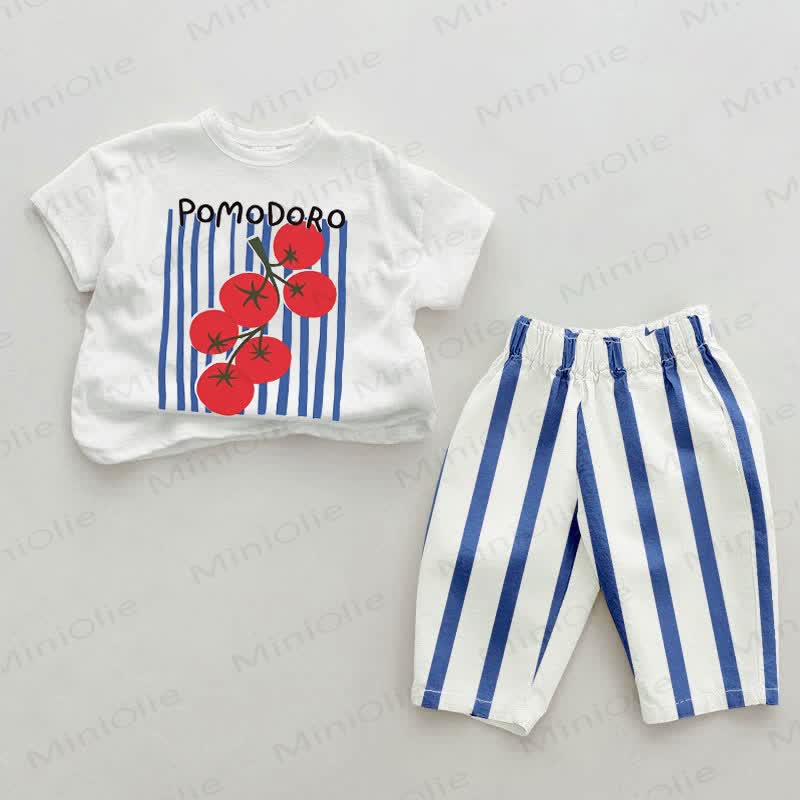POMODOROベビーブルー 縦ストライプ 2点セット - ホワイト＆ブルー - 2～3歳 - image 1