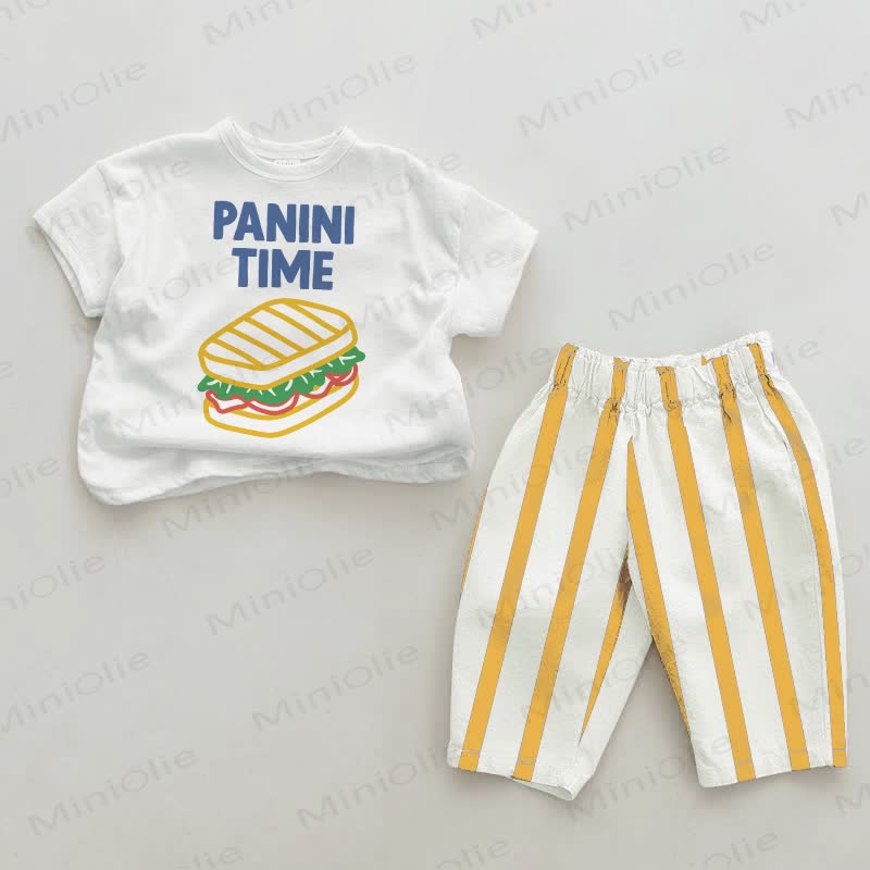 PANINI TIMEベビーイエロー 縦ストライプ 2点セット - 白と黄色 - 2～3歳 - image 1