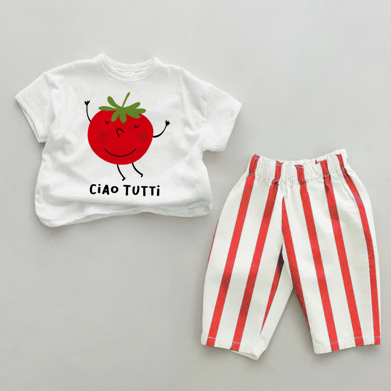 CIAO TUTTIベビートマト ホワイト&レッド 縦ストライプ 2枚セット - 白と赤 - 4～5歳 - image 1