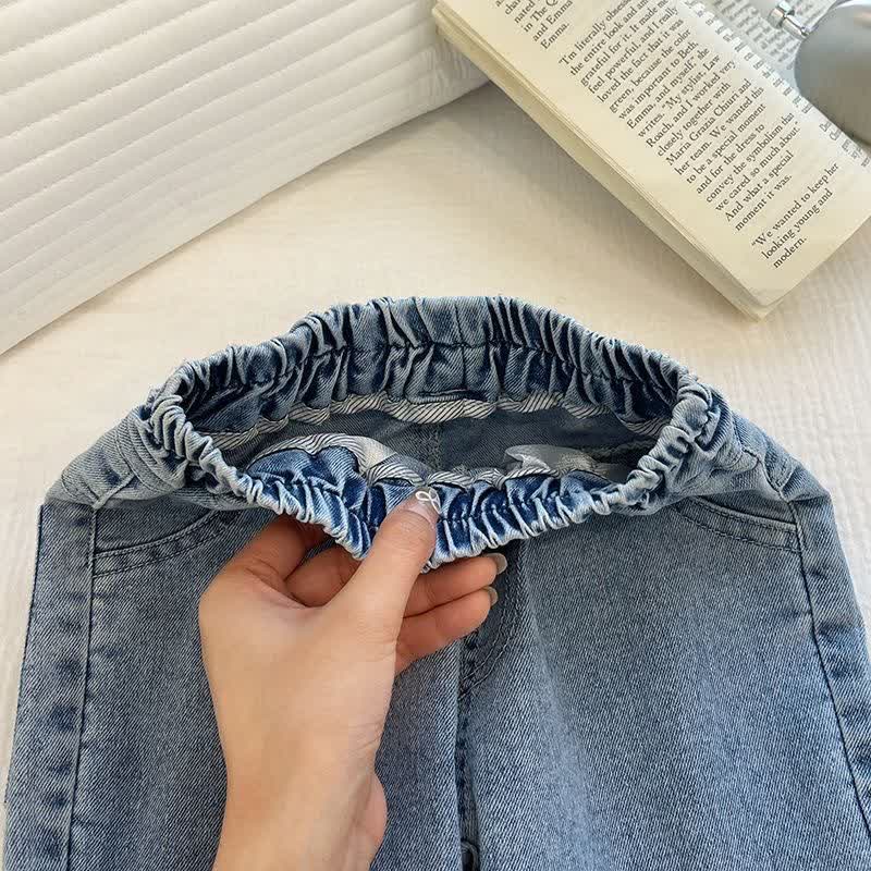 幼児用女の子向け花柄刺繍入りデニムフレアパンツ - image 2
