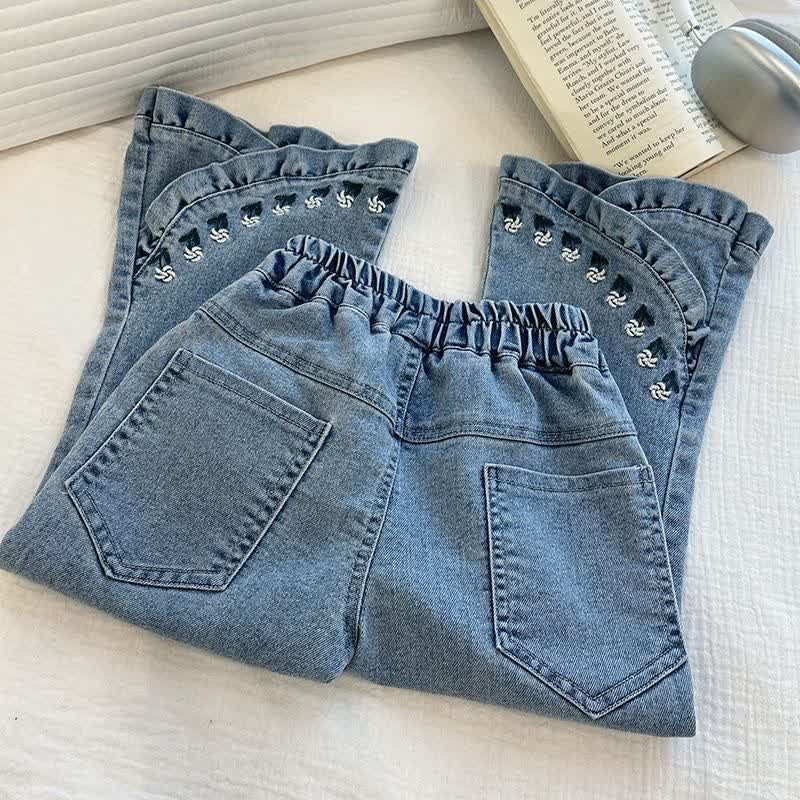 幼児用女の子向け花柄刺繍入りデニムフレアパンツ - image 3