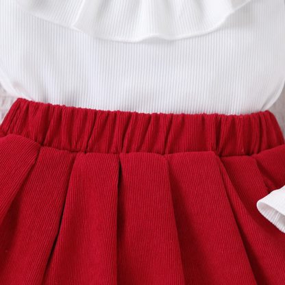幼児用女の子向けフリルリボン付き長袖トップスとプリーツスカートのツーピースセット - image 8