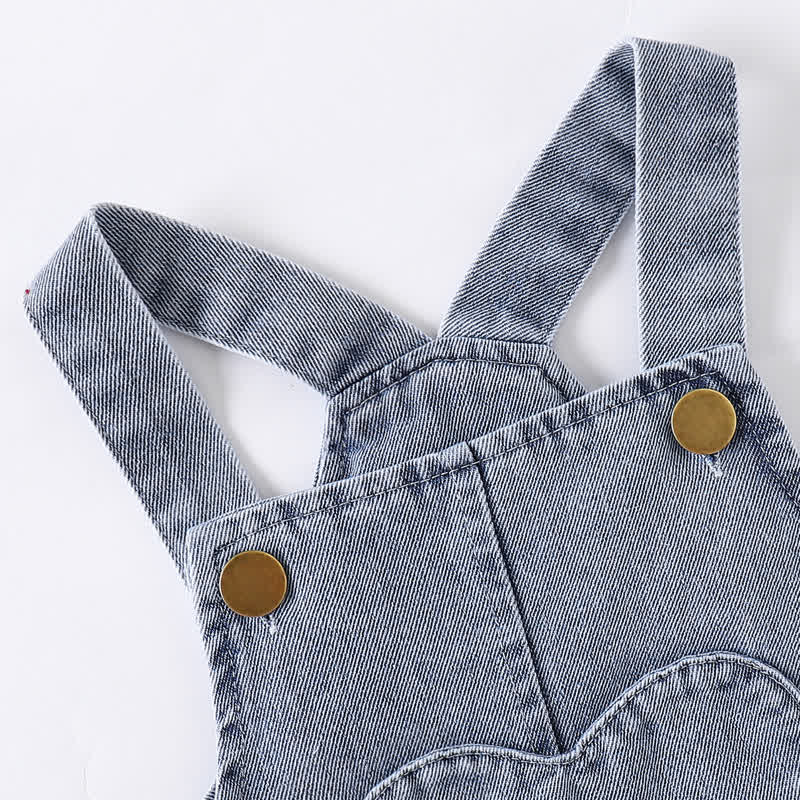ベビーガール用ノースリーブトップスとチェリー刺繍入りデニムジャンパースカートのツーピースセット - image 7