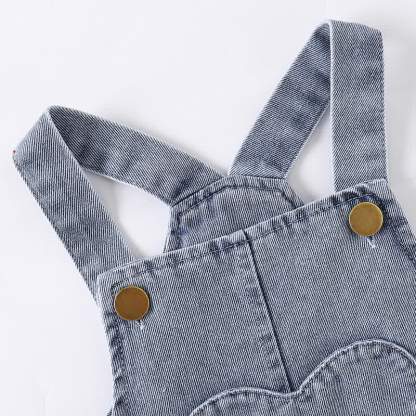 ベビーガール用ノースリーブトップスとチェリー刺繍入りデニムジャンパースカートのツーピースセット - image 7
