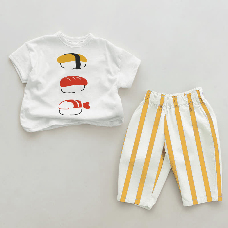 ベビー寿司 白と黄色の縦縞模様 2点セット - 白と黄色 - 2～3歳 - image 1