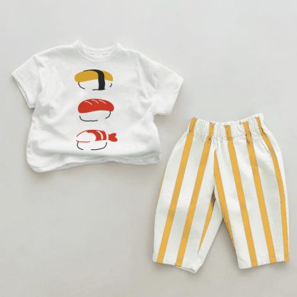 ベビー寿司 白と黄色の縦縞模様 2点セット - 白と黄色 - 2～3歳 - image 1