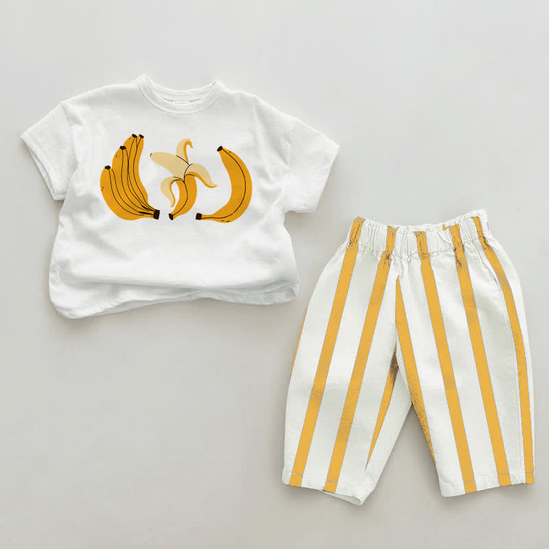 ベビーバナナ ホワイト＆イエロー 縦縞 2点セット - 白と黄色 - 2～3歳 - image 1