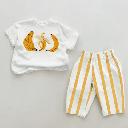 ベビーバナナ ホワイト＆イエロー 縦縞 2点セット - 白と黄色 - 2～3歳 - image 1