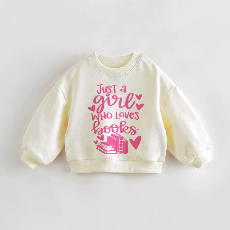 JUST A GIRL WHO LOVES BOOKSベビー幼児用クリームスウェットシャツ - クリーム - 3～5歳 - image 1