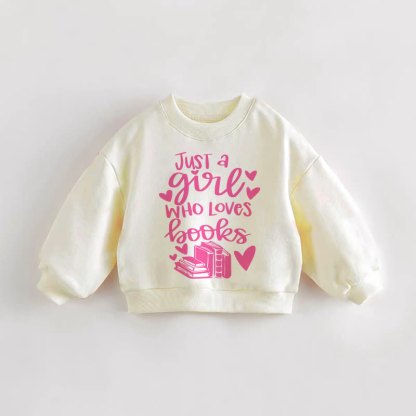 JUST A GIRL WHO LOVES BOOKSベビー幼児用クリームスウェットシャツ - クリーム - 3～5歳 - image 1