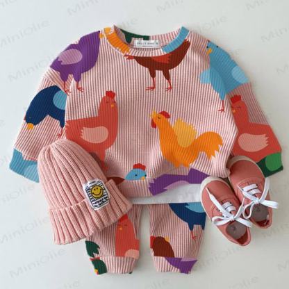 ひよこ柄ピンクワッフル2点セット - ピンク - 2～3歳 - image 1