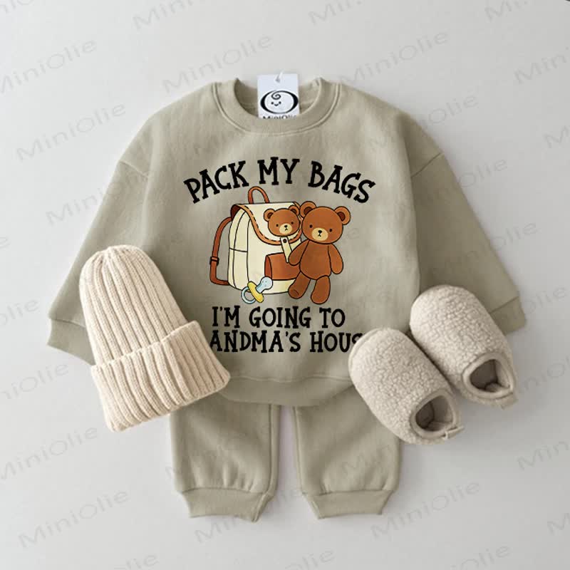 PACK MY BAGS I'M GOING TO GRANDMA'S HOUSE用ツーピースセット - グレーグリーン - 2～3歳 - image 1