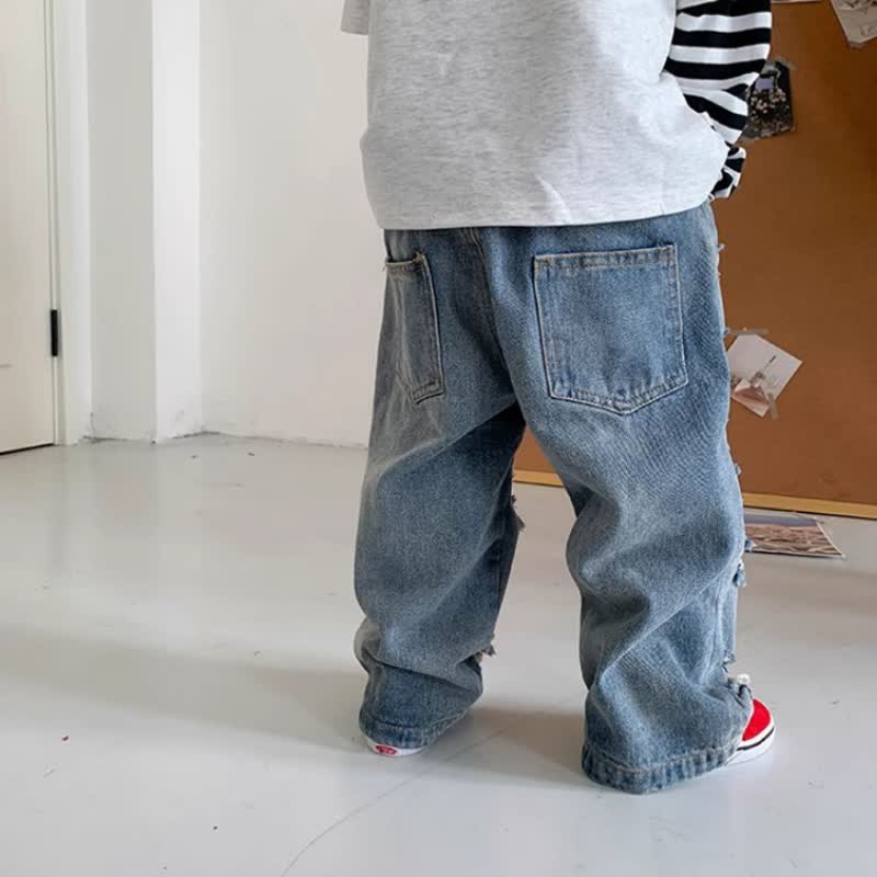 幼児男の子用ブルーダメージデニムパンツ - image 2