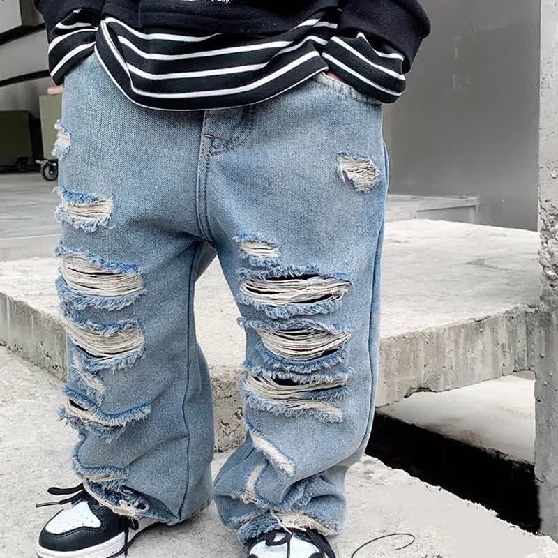 幼児男の子用ブルーダメージデニムパンツ - 青 - 8-9T - image 1
