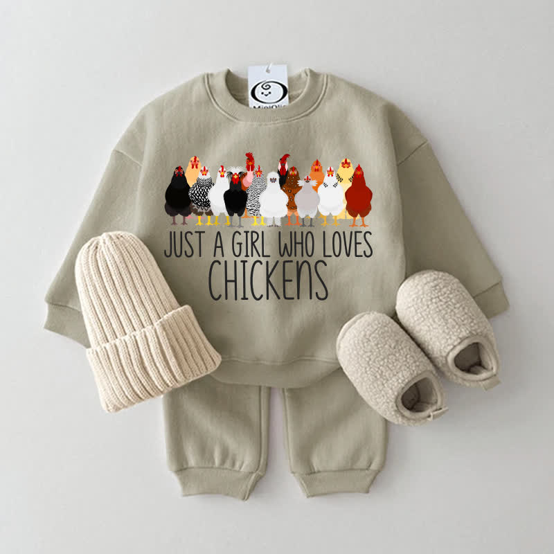 JUST A GIRL WHO LOVES CHICKENS女の子 ベビーグレーグリーンスウェットシャツ 2点セット - グレーグリーン - 2～3歳 - image 1