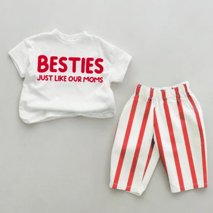 BESTIES JUST LIKE OUR MOMSセット - 白と赤 - 4～5歳 - image 1