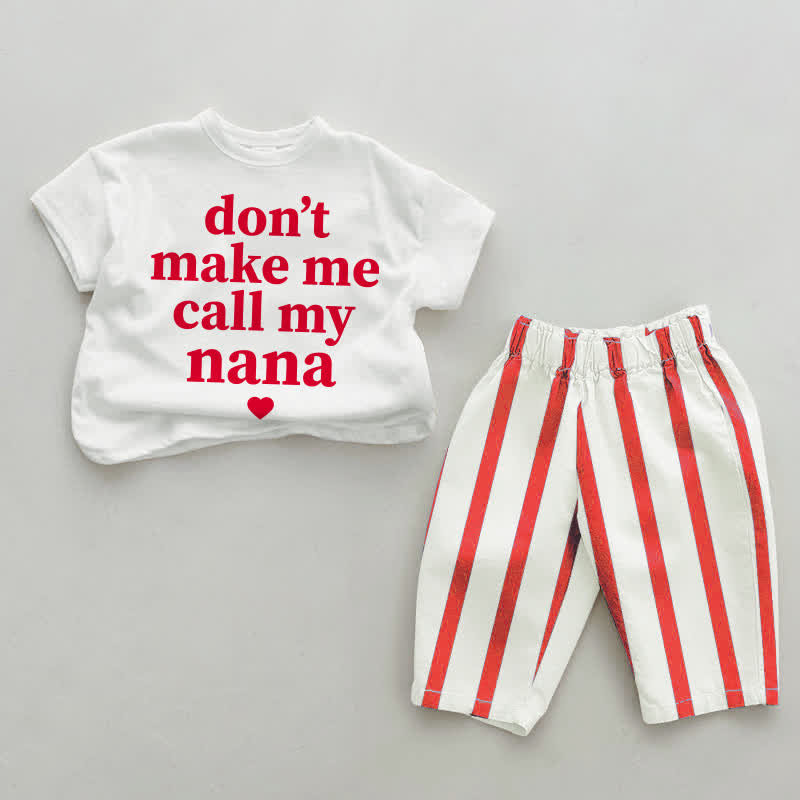 DON'T MAKE ME CALL MY NANAで！ベビーレッド縦ストライプ2点セット - 白と赤 - 4～5歳 - image 1