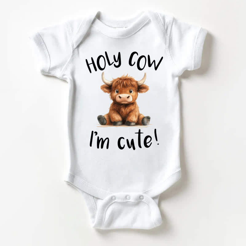 HOLY COW I'M CUTE！子牛柄の白いボディスーツ - 白 - 18～24ヶ月 - image 1