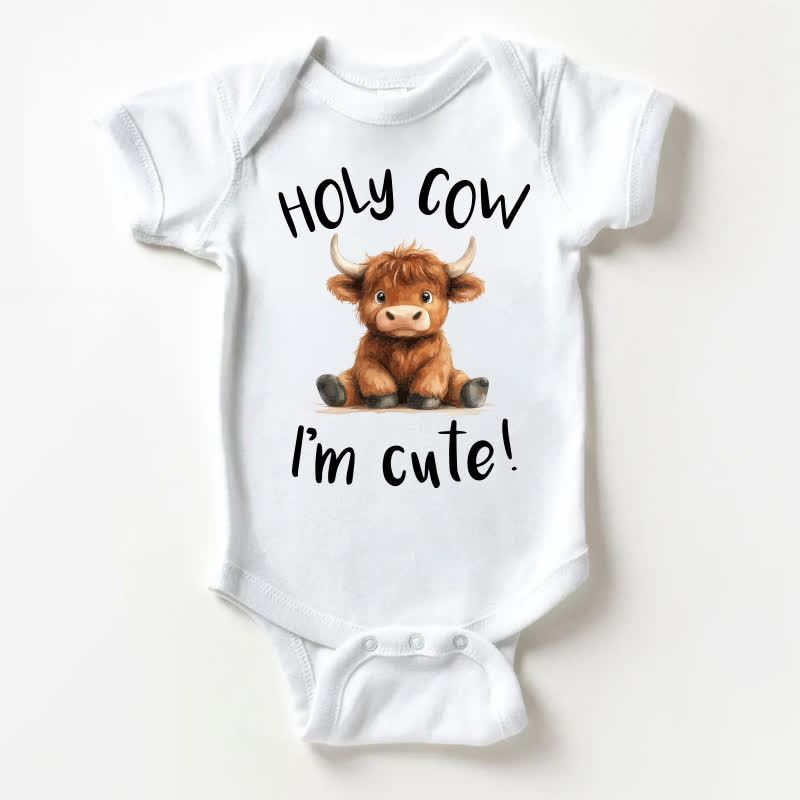 HOLY COW I'M CUTE！子牛柄の白いボディスーツ - 白 - 18～24ヶ月 - image 1