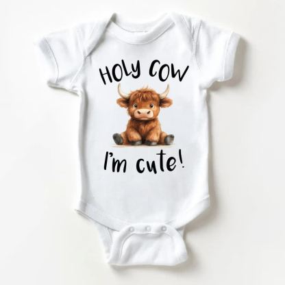 HOLY COW I'M CUTE！子牛柄の白いボディスーツ - 白 - 18～24ヶ月 - image 1