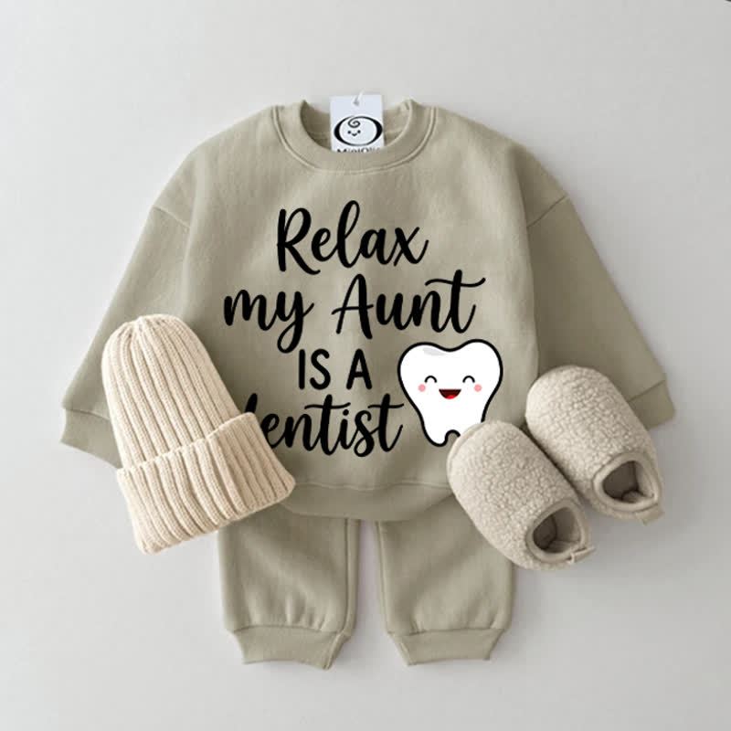 RELAX MY AUNT IS A DENTISTグレーグリーンスウェットシャツ2点セット - グレーグリーン - 2～3歳 - image 1