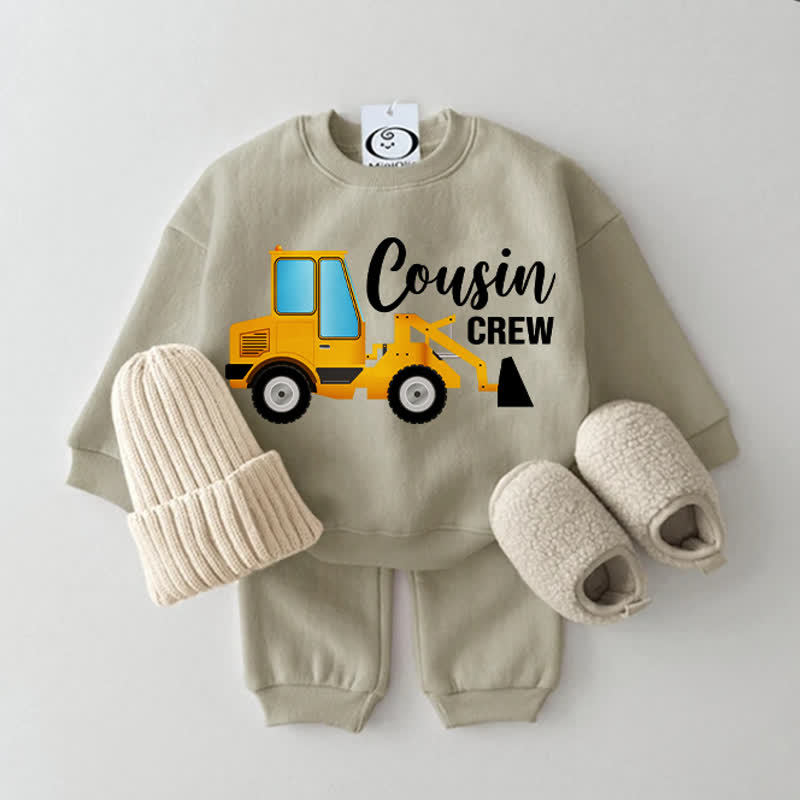 COUSIN CREWベビー用ショベルカー柄 グレーグリーン スウェットシャツ 2点セット - グレーグリーン - 2～3歳 - image 1