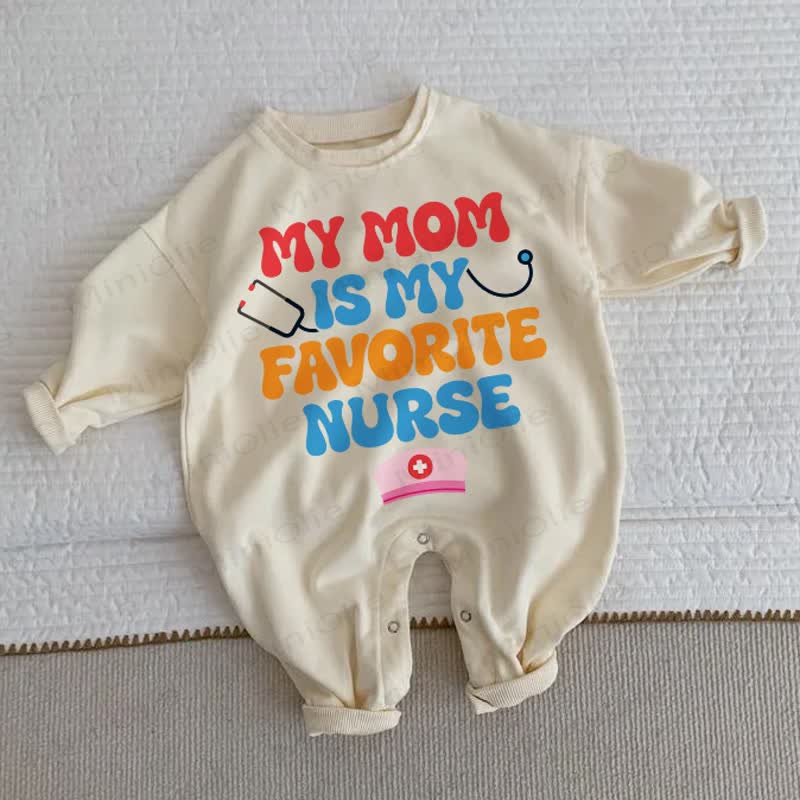 MY MOM IS MY FAVORITE NURSE　ベビー・幼児用ベージュロンパース - ベージュ - 2～3歳 - image 1
