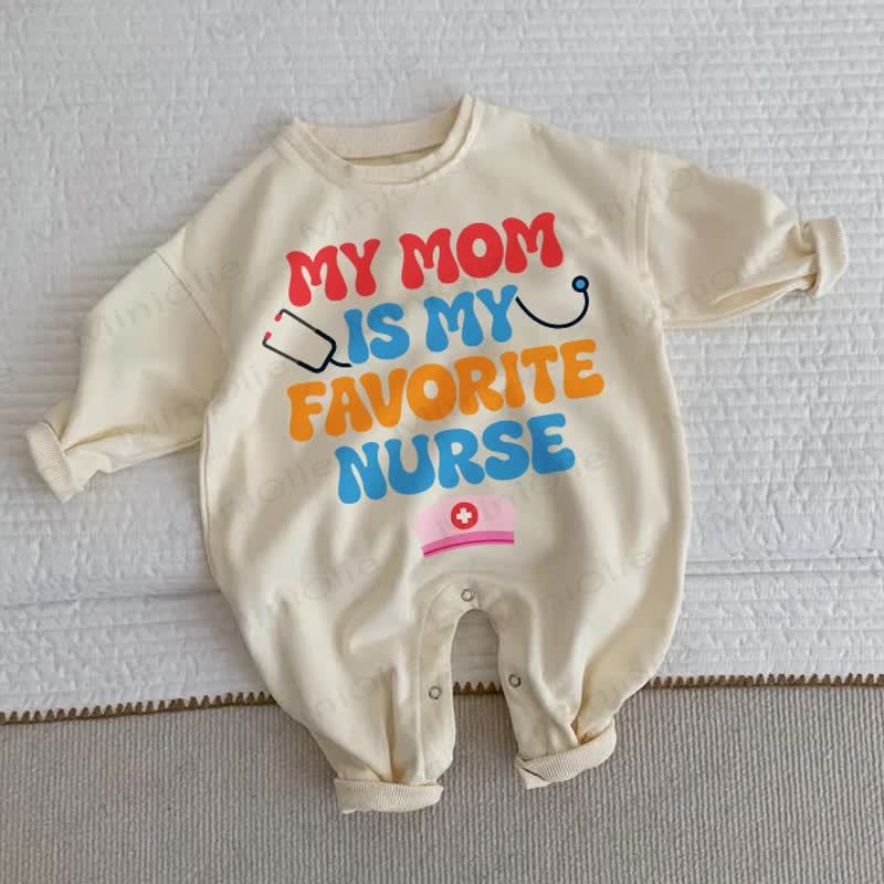 MY MOM IS MY FAVORITE NURSE　ベビー・幼児用ベージュロンパース - ベージュ - 2～3歳 - image 1