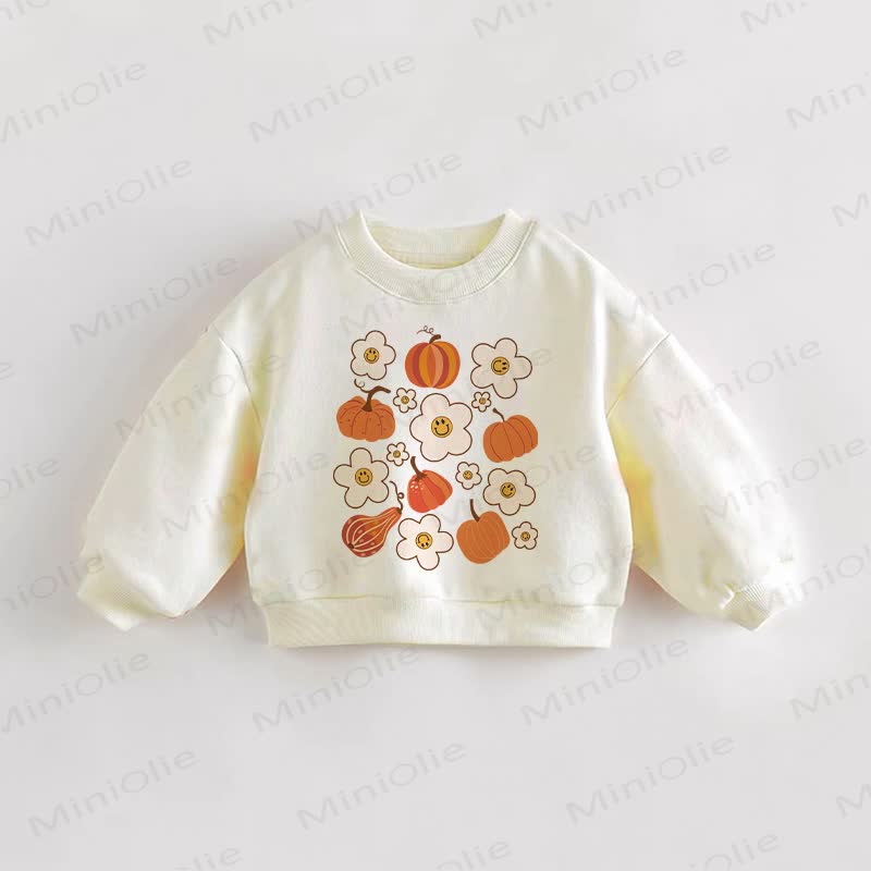 ベビー・幼児用パンプキン＆フラワープリントクリームスウェットシャツ - クリーム - 3～5歳 - image 1
