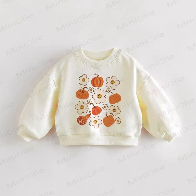 ベビー・幼児用パンプキン＆フラワープリントクリームスウェットシャツ - クリーム - 3～5歳 - image 1