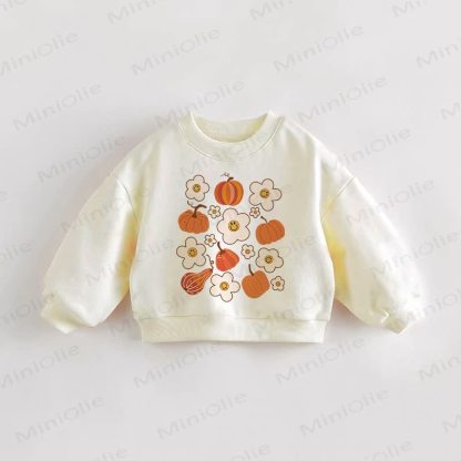 ベビー・幼児用パンプキン＆フラワープリントクリームスウェットシャツ - クリーム - 3～5歳 - image 1