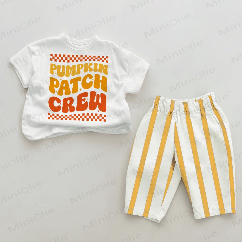 PUMPKIN PATCH CREWベビー ホワイト＆イエロー 縦ストライプ 2点セット - 白と黄色 - 2～3歳 - image 1