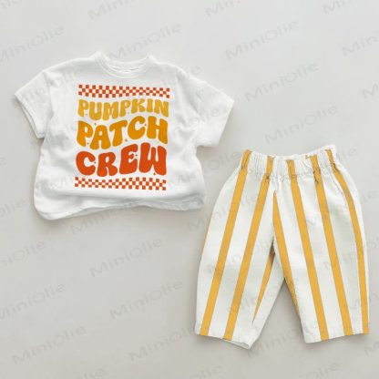 PUMPKIN PATCH CREWベビー ホワイト＆イエロー 縦ストライプ 2点セット - 白と黄色 - 2～3歳 - image 1