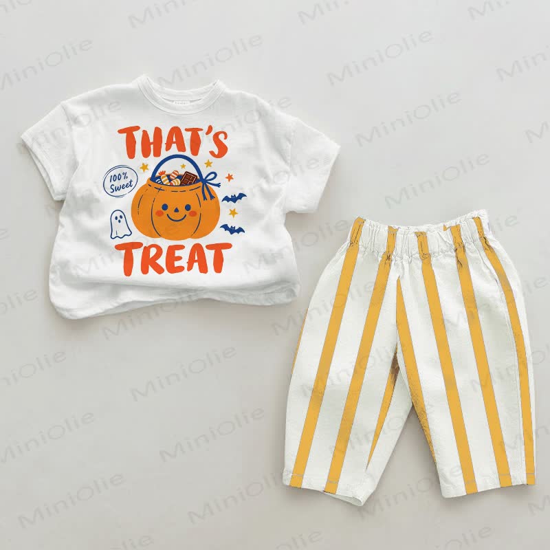 THAT'S TREAT 100% SWEETベビー用 ホワイト＆イエロー 縦ストライプ 2点セット - 白と黄色 - 2～3歳 - image 1