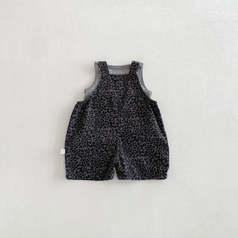 ベビー幼児用グレーノースリーブレオパード柄オーバーオール2点セット - image 3