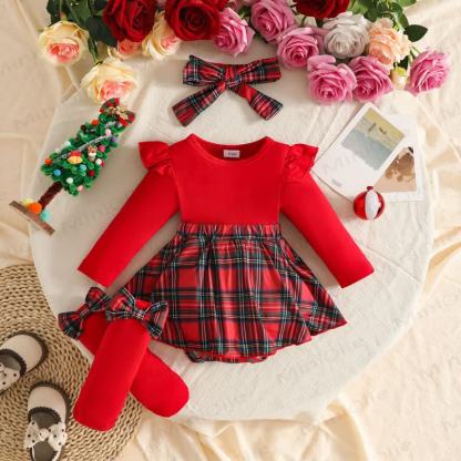 Baby Christmas Plaid Bow Skirted Bodysuit Set - Red - 12-18M - image 1