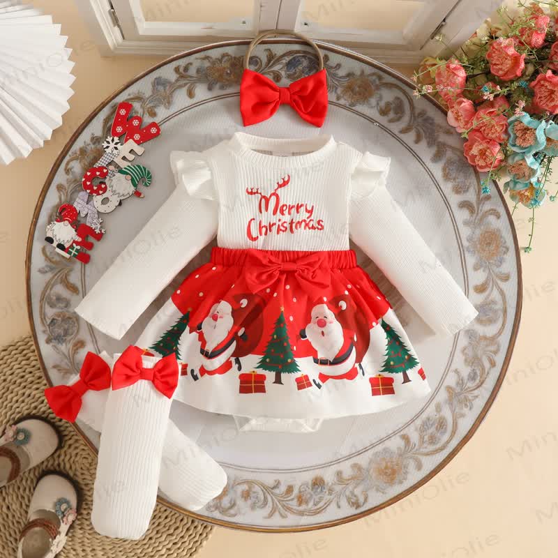 Baby Christmas Plaid Bow Skirted Bodysuit Set - White - 12-18M - image 2