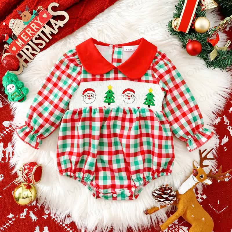 ベビー用クリスマスギンガムチェックスモックボディスーツ - 赤 - 12～18ヶ月 - image 1