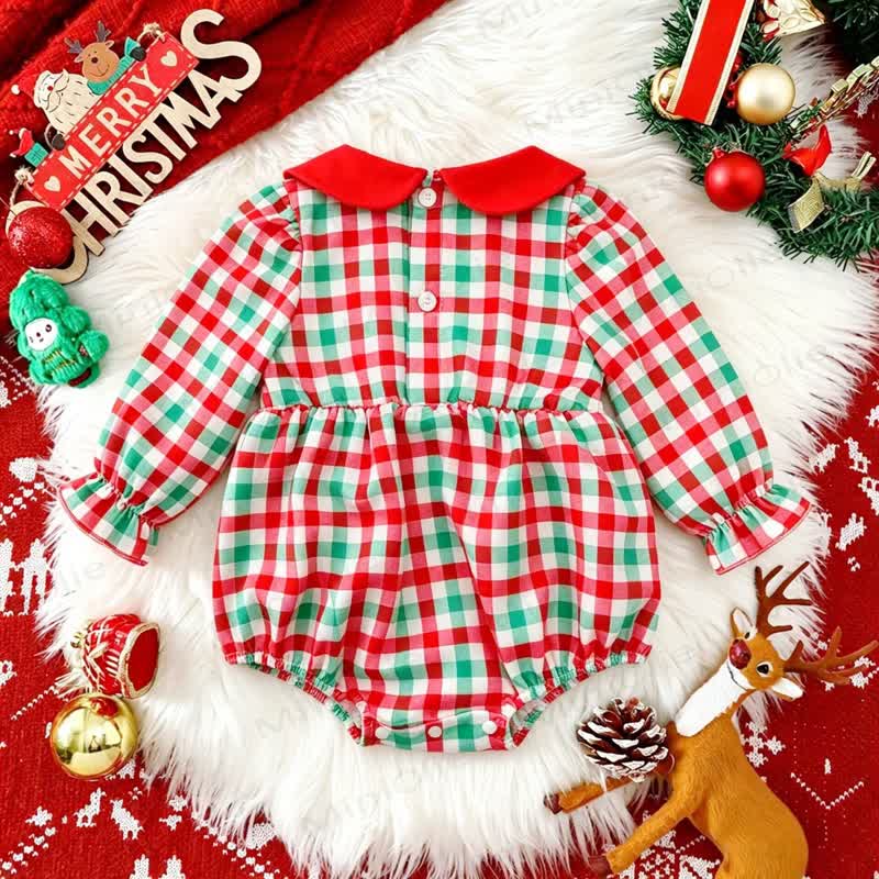 ベビー用クリスマスギンガムチェックスモックボディスーツ - image 2