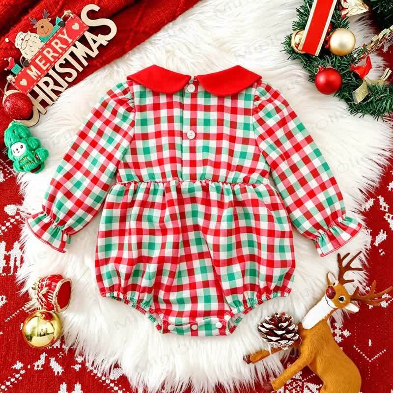 ベビー用クリスマスギンガムチェックスモックボディスーツ - image 2