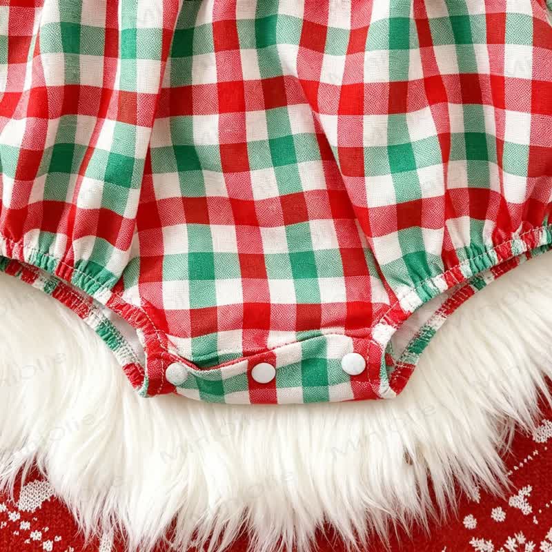 ベビー用クリスマスギンガムチェックスモックボディスーツ - image 4