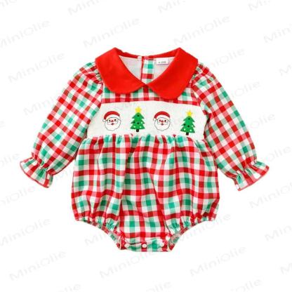 ベビー用クリスマスギンガムチェックスモックボディスーツ - image 5