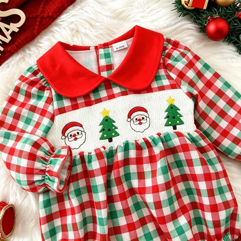 ベビー用クリスマスギンガムチェックスモックボディスーツ - image 6