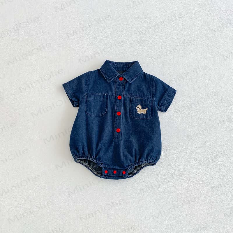ベビーデニム レッド スナップカラー ボディスーツ - image 3