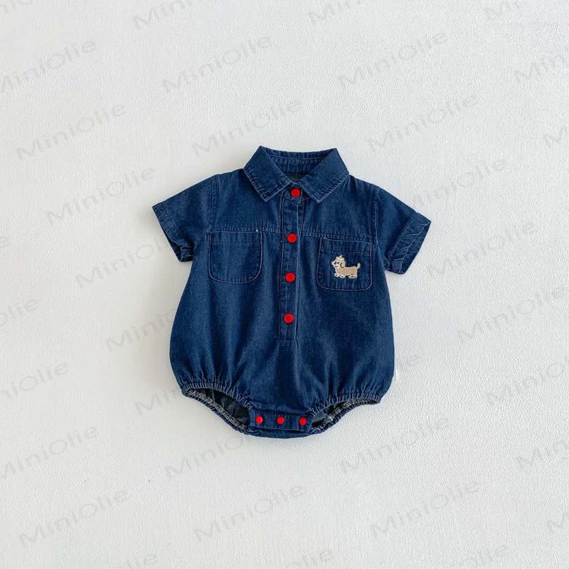 ベビーデニム レッド スナップカラー ボディスーツ - image 3