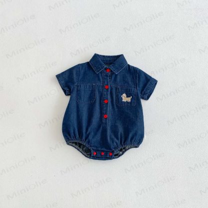 ベビーデニム レッド スナップカラー ボディスーツ - image 3