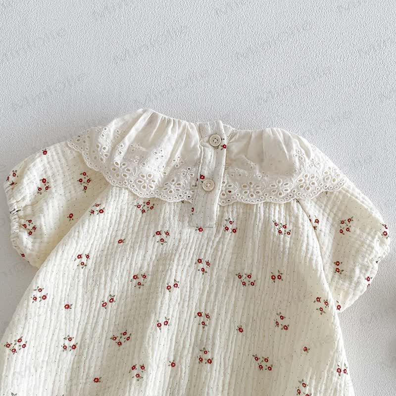 ベビー用ヴィンテージ花柄フリル襟ボディスーツ（帽子付き） - image 7