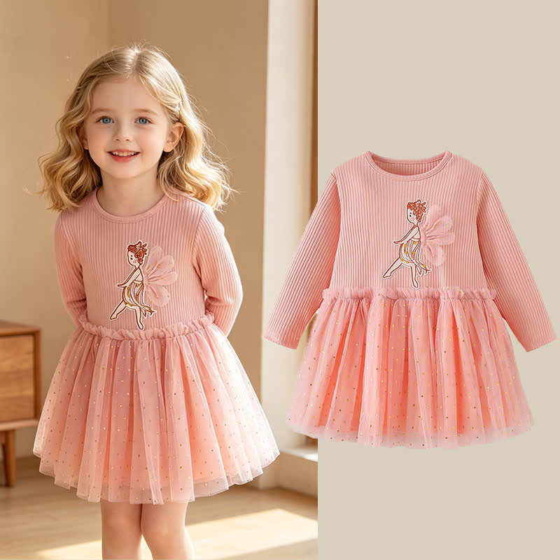 幼児用女の子向けピンクのダンシングプリンセス柄長袖チュールDress - image 1