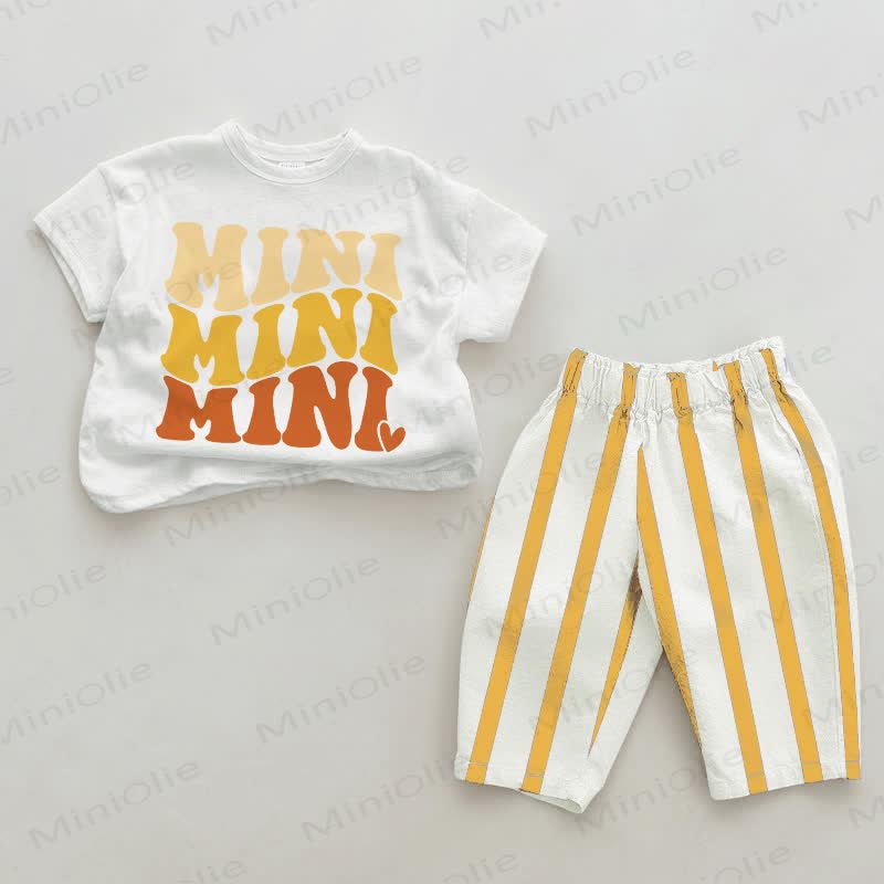 MINI MINI MINIベビー ホワイト＆イエロー縦ストライプ 2点セット - 白と黄色 - 2～3歳 - image 1