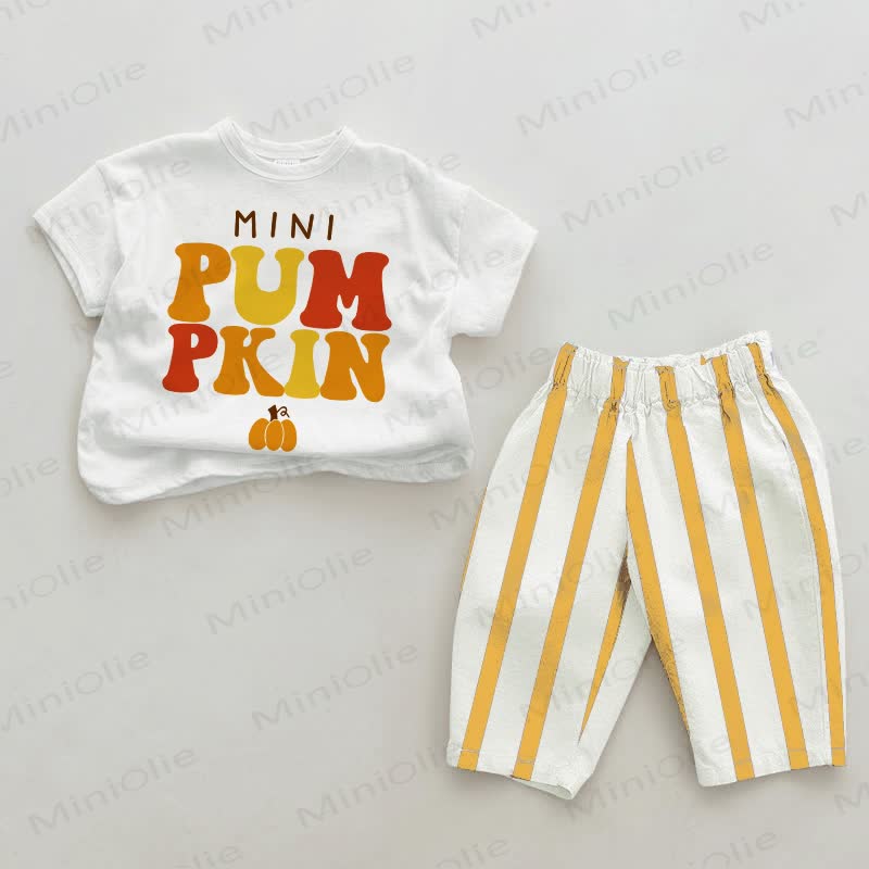 MINI PUMPKINベビー用 ホワイト＆イエロー 縦ストライプ 2点セット - 白と黄色 - 2～3歳 - image 1